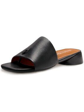 Women's Block Kitten Heels Black Slide Mule Sandals Square Open Toe Shoes